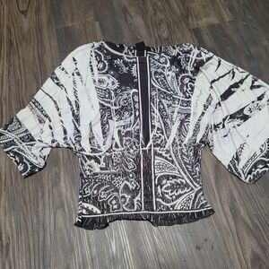 Y2k Elegant Black and White Paisley Women's Top M